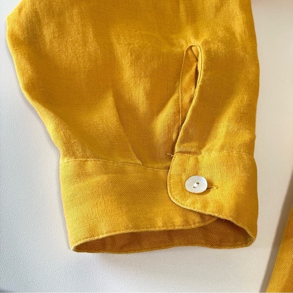 J. Jill Love Linen Roll Tab Sleeve A-Line Button Down Shirt Dandelion Large - Picture 9 of 15
